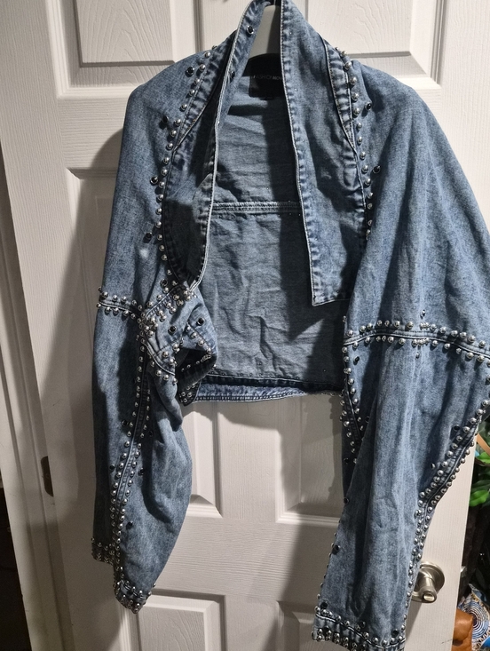 Fashion Nova Jackets & Blazers - Fashion Nova Light Blue Denim Studded Bolero Jacket 3x